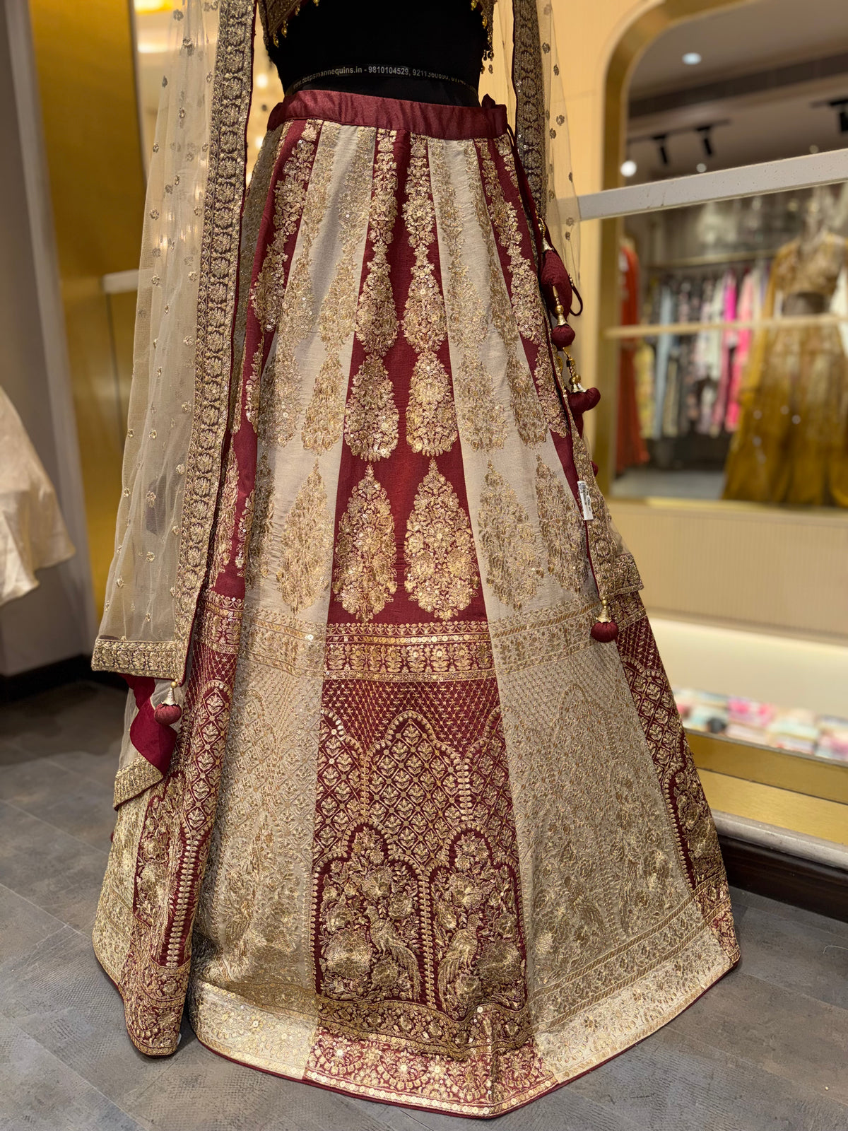 Regal Burgundy & Gold Embroidered Lehenga