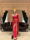 Crimson Red Pure Silk Saree with All-Over Gold Floral Zardozi Jaal & Scalloped Border