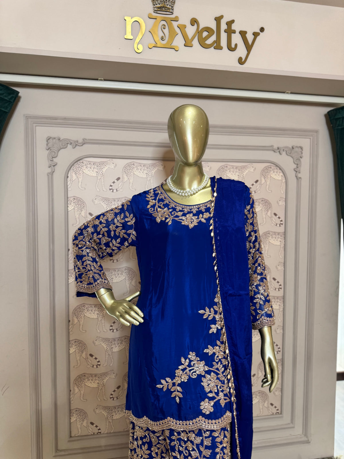 Royal Blue Zari Embroidered Sharara Suit
