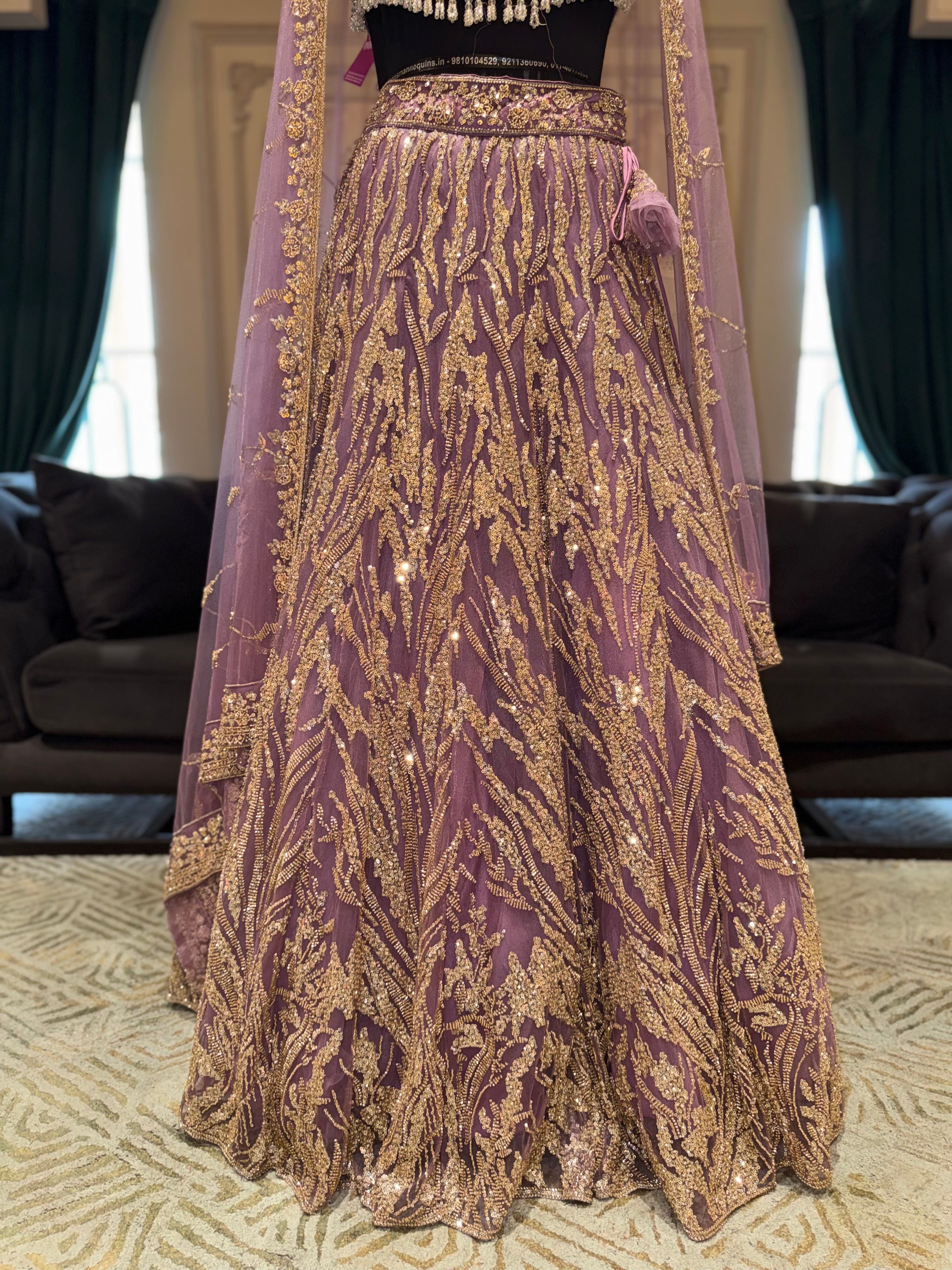 Regal Mauve & Antique Gold Embroidered Lehenga Set