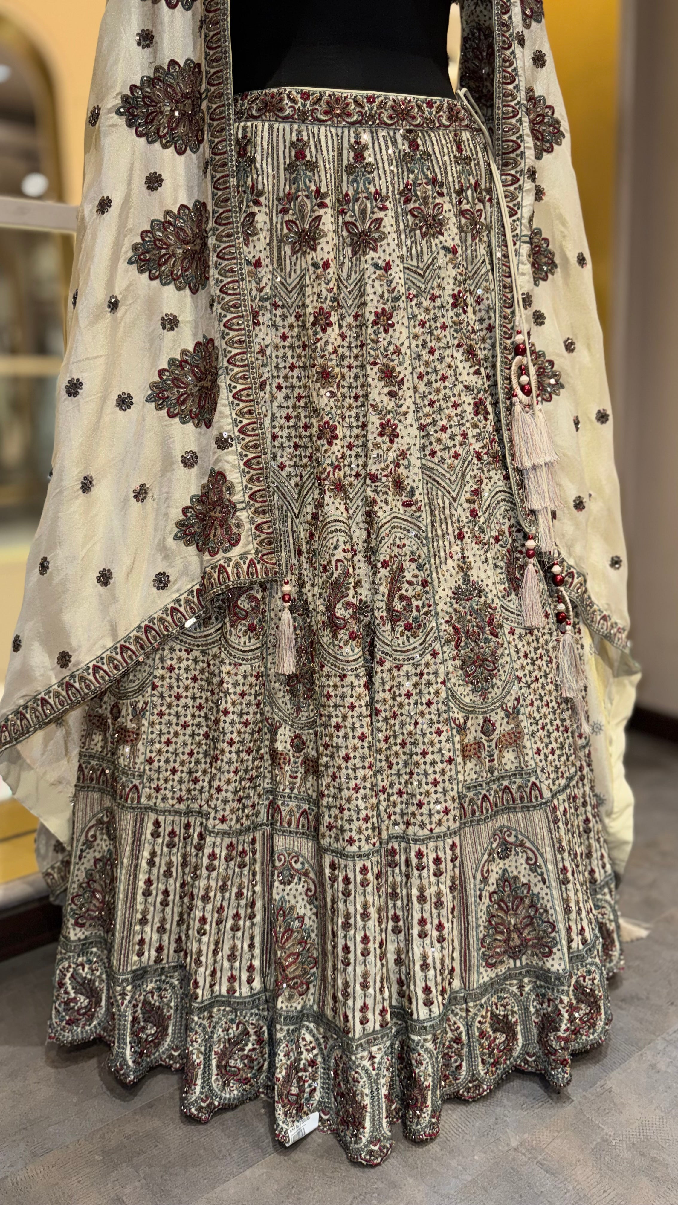 Luxury Ivory Designer Embroidered Lehenga Set with Handcrafted Blouse & Embellished Dupatta
