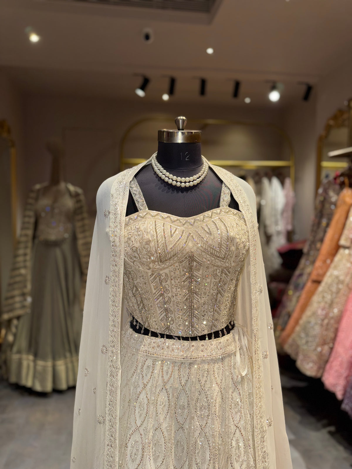 Pearl White Embellished Lehenga