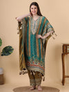 FABRIC- shimmer crepe                          EMBROIDERY-mirror , gota                         DESIGN PATTERN-kaftan                      WITH-pants