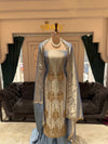 Elegant Steel Blue & Gold Embroidered Unstitched Suit