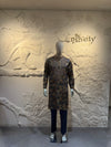 Designer Charcoal & Gold Floral Silk Jacquard Kurta Set with Embroidered Placket