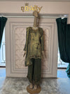 Olive Green Designer Embroidered Palazzo Suit