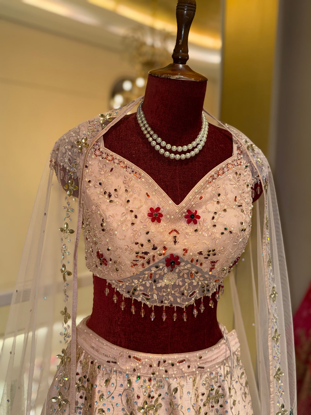 Blush Pink Floral Embroidered Lehenga Set with Dupatta