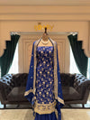 Royal Blue Unstitched Silk Suit Set with Floral Zari Jaal and Scalloped Dupatta