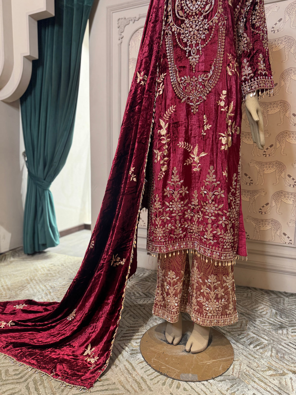 Royal Burgundy Velvet Embroidered Suit
