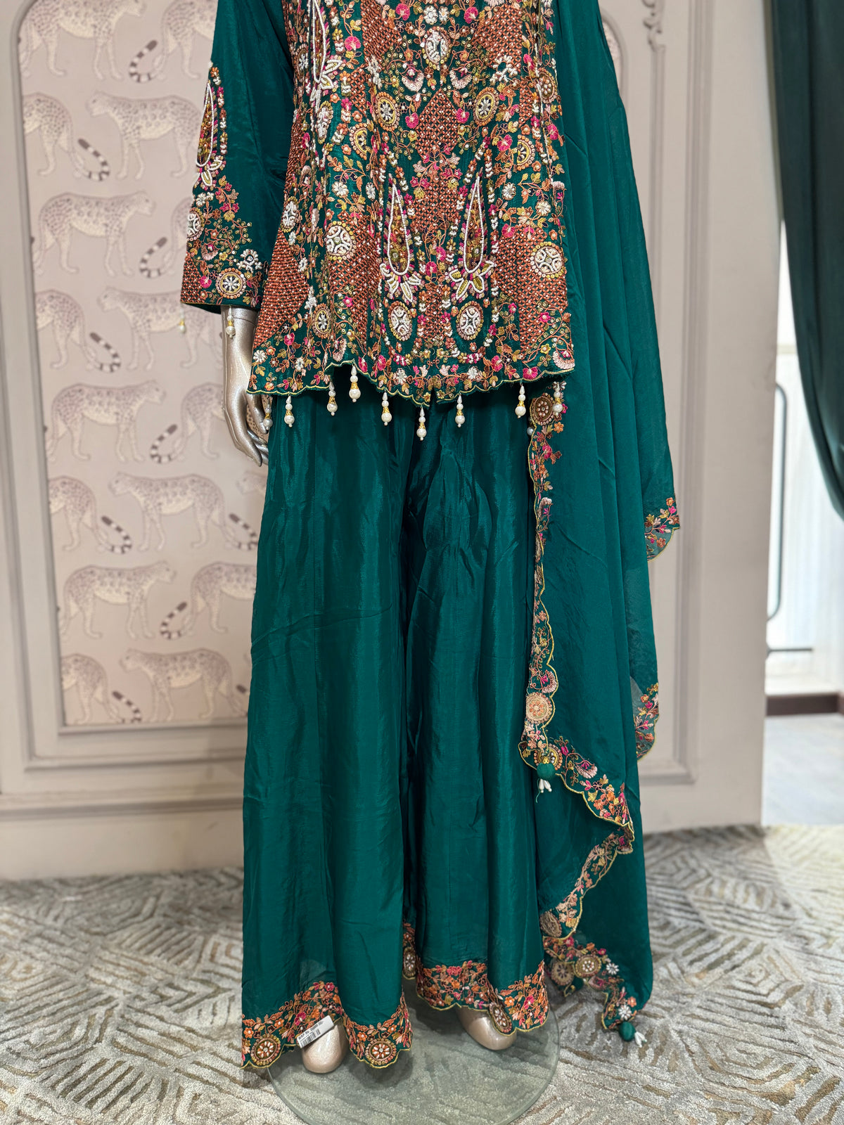 Regal Teal Embroidered Sharara Set