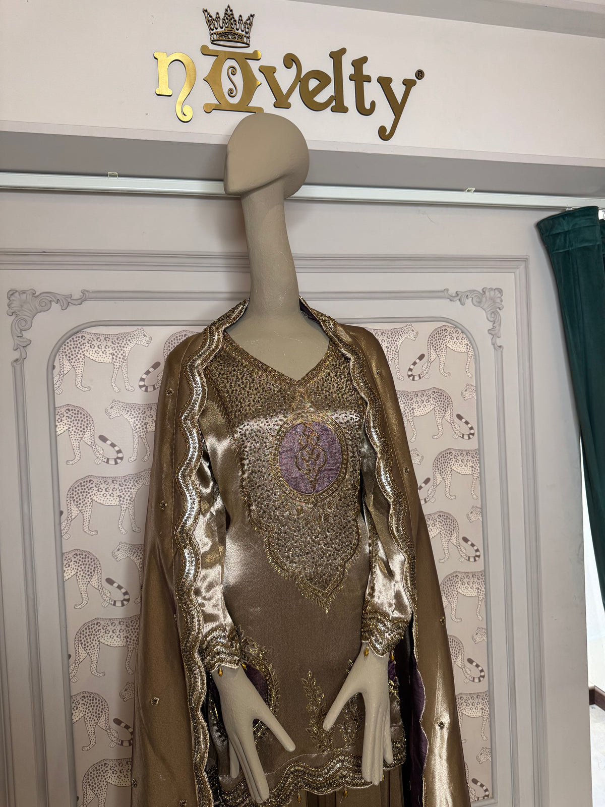 Antique Gold Designer Embroidered Sharara Suit