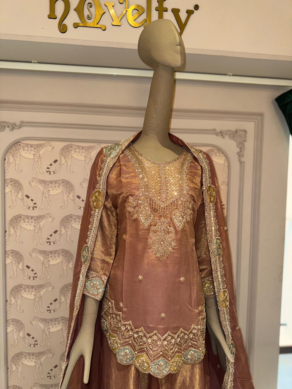 Bronze Gold Embroidered Sharara Suit Set with Dupatta