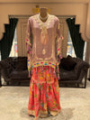 Dusty Pink Embroidered Kaftan with Floral Sharara Set