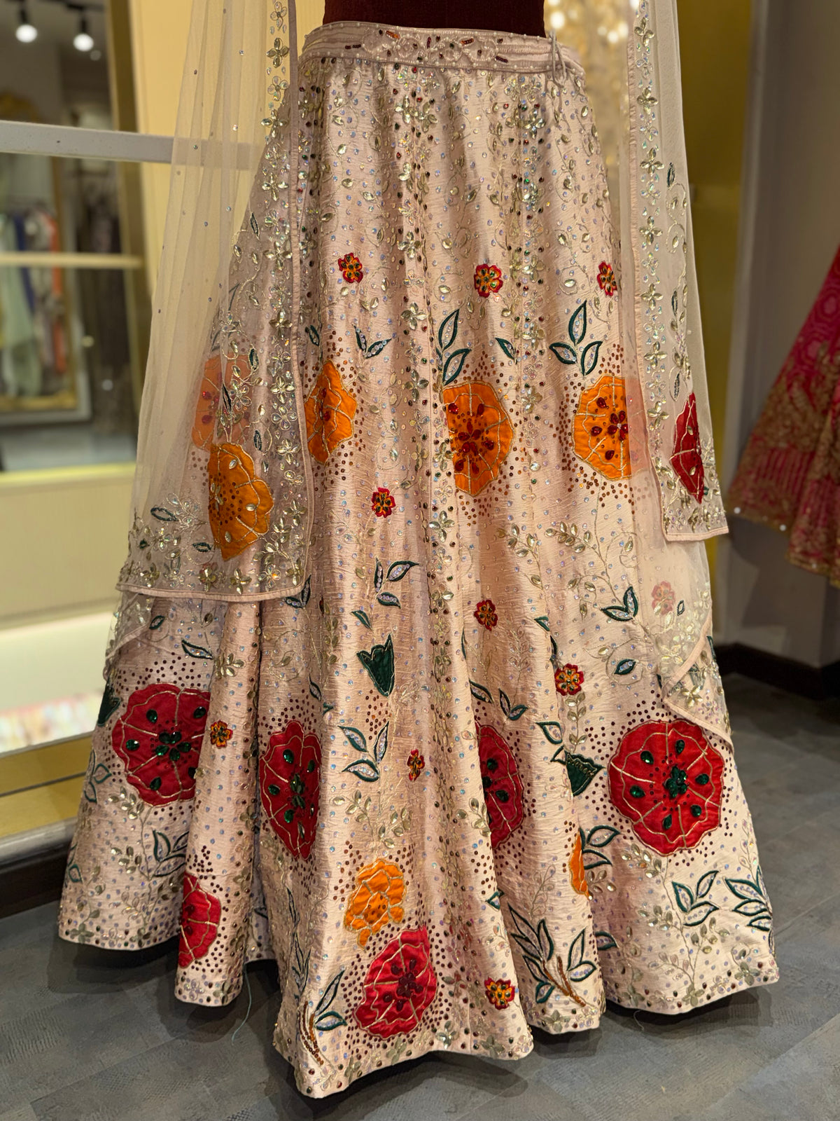 Blush Pink Floral Embroidered Lehenga Set with Dupatta