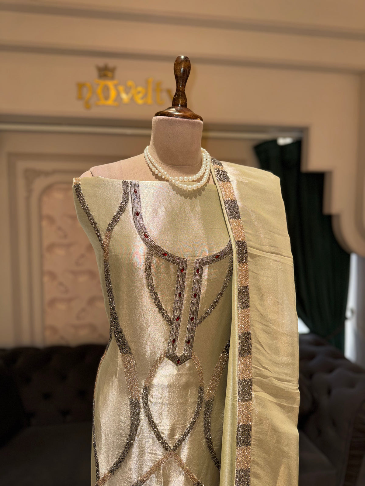 Champagne Gold Embroidered Straight Suit