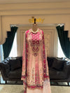Premium Pink & Cream Embroidered Crepe Unstitched Suit with Designer Dupatta