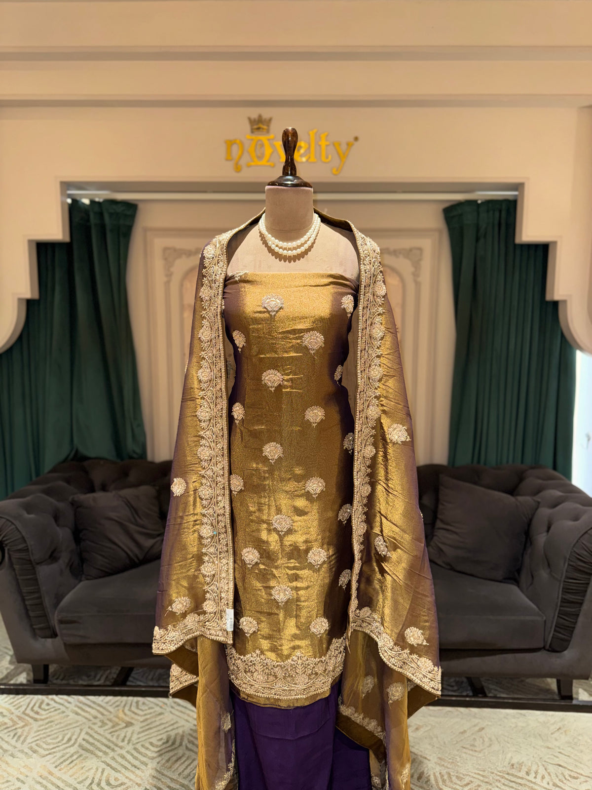 Golden Embroidered Unstitched Suit