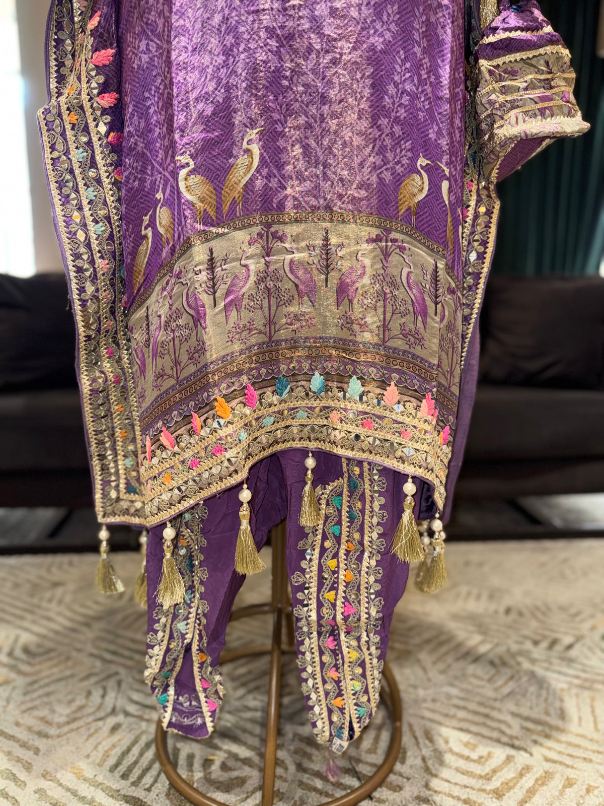 Purple Embroidered Kaftan with Matching Pants Set