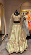 Luxury Mint Green Designer Embroidered Lehenga Set with Elegant Net Dupatta