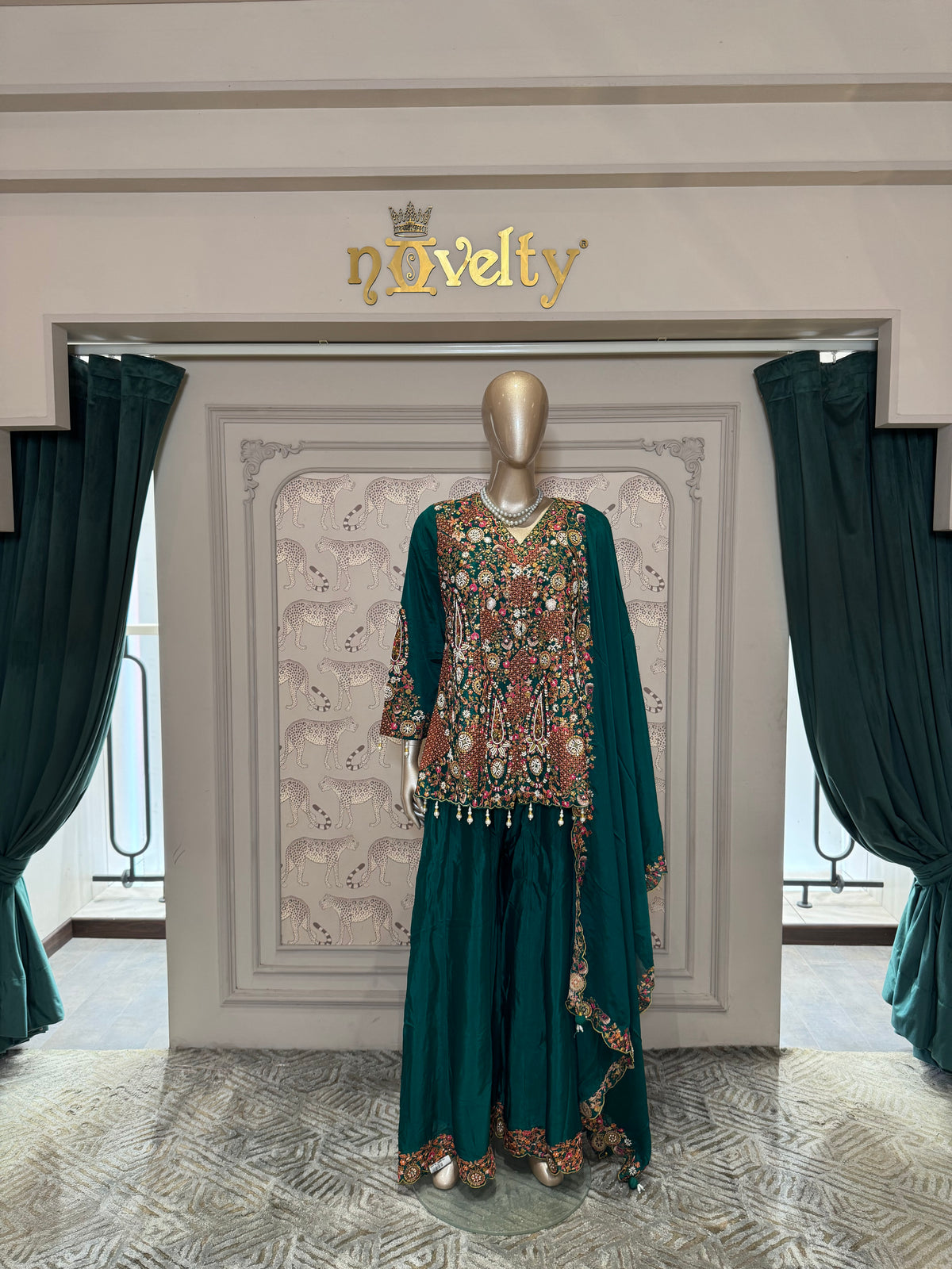 Regal Teal Embroidered Sharara Set