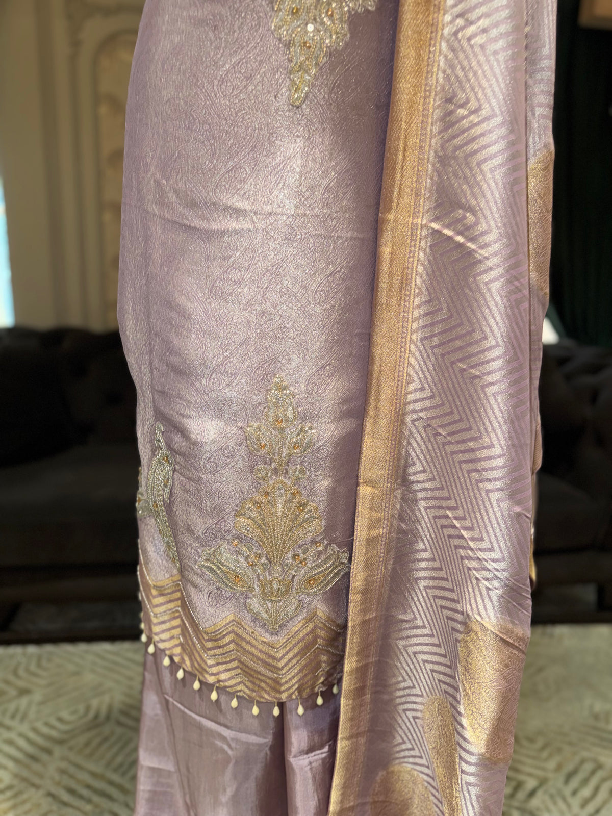 Lavender Pink Embroidered Unstitched Suit