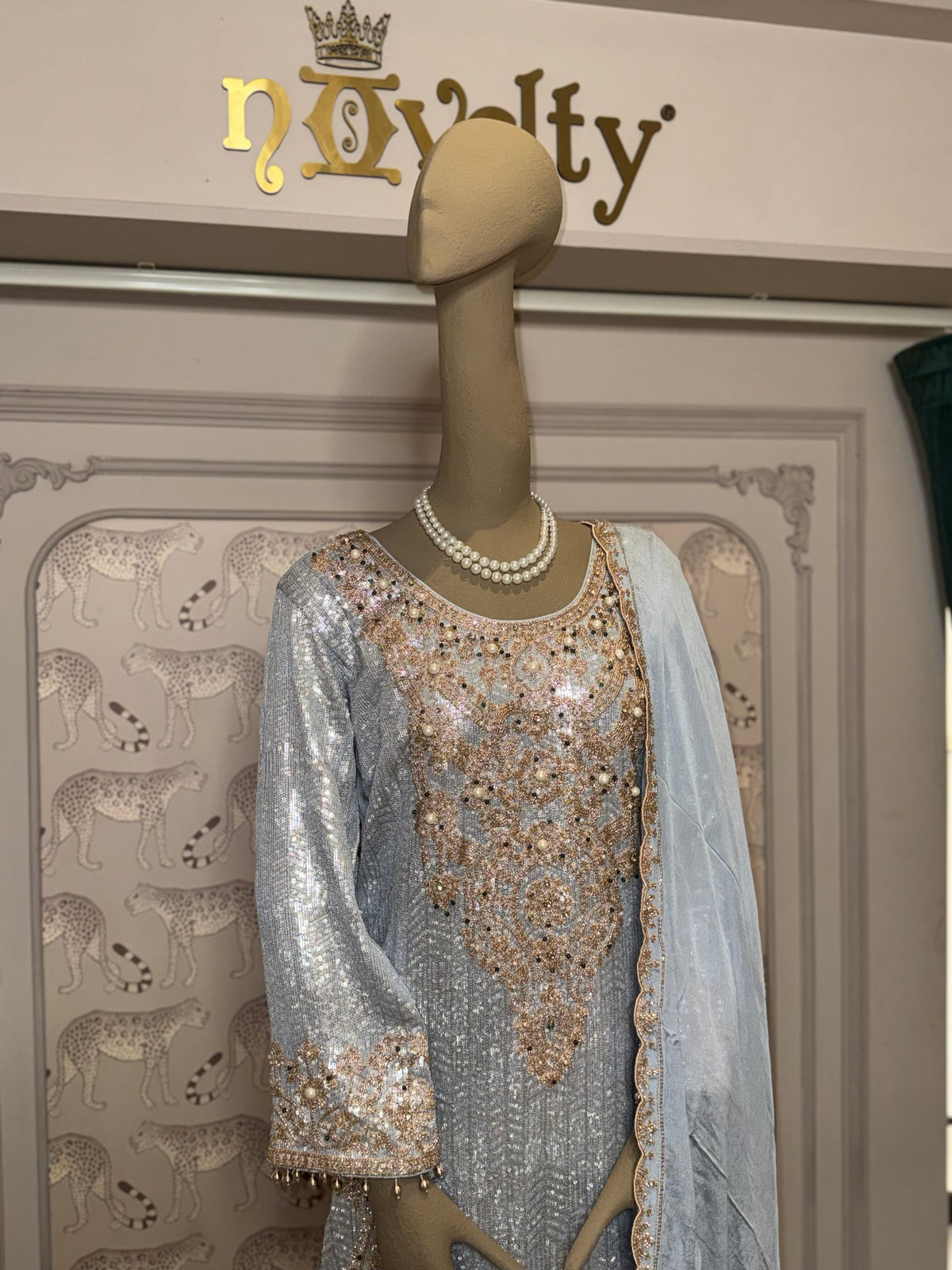 Ice Blue Embellished Pakistani Suit with Dupatta