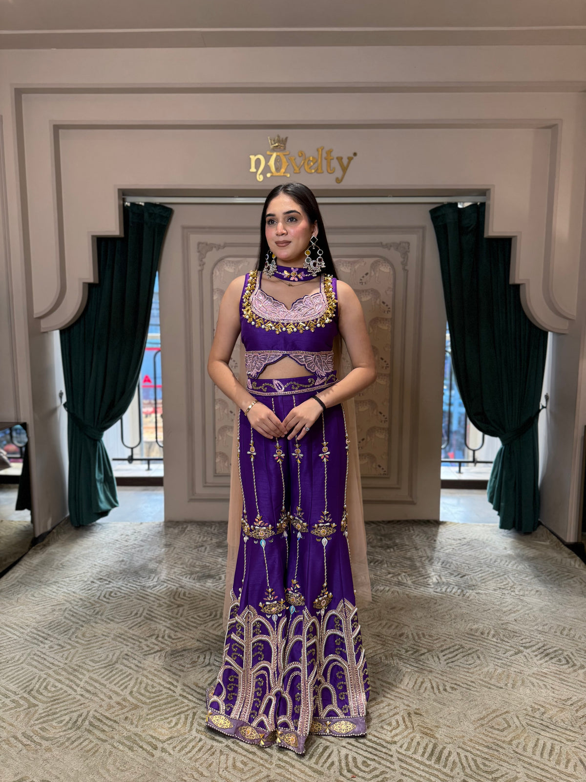 Royal Purple Embroidered Sharara Set