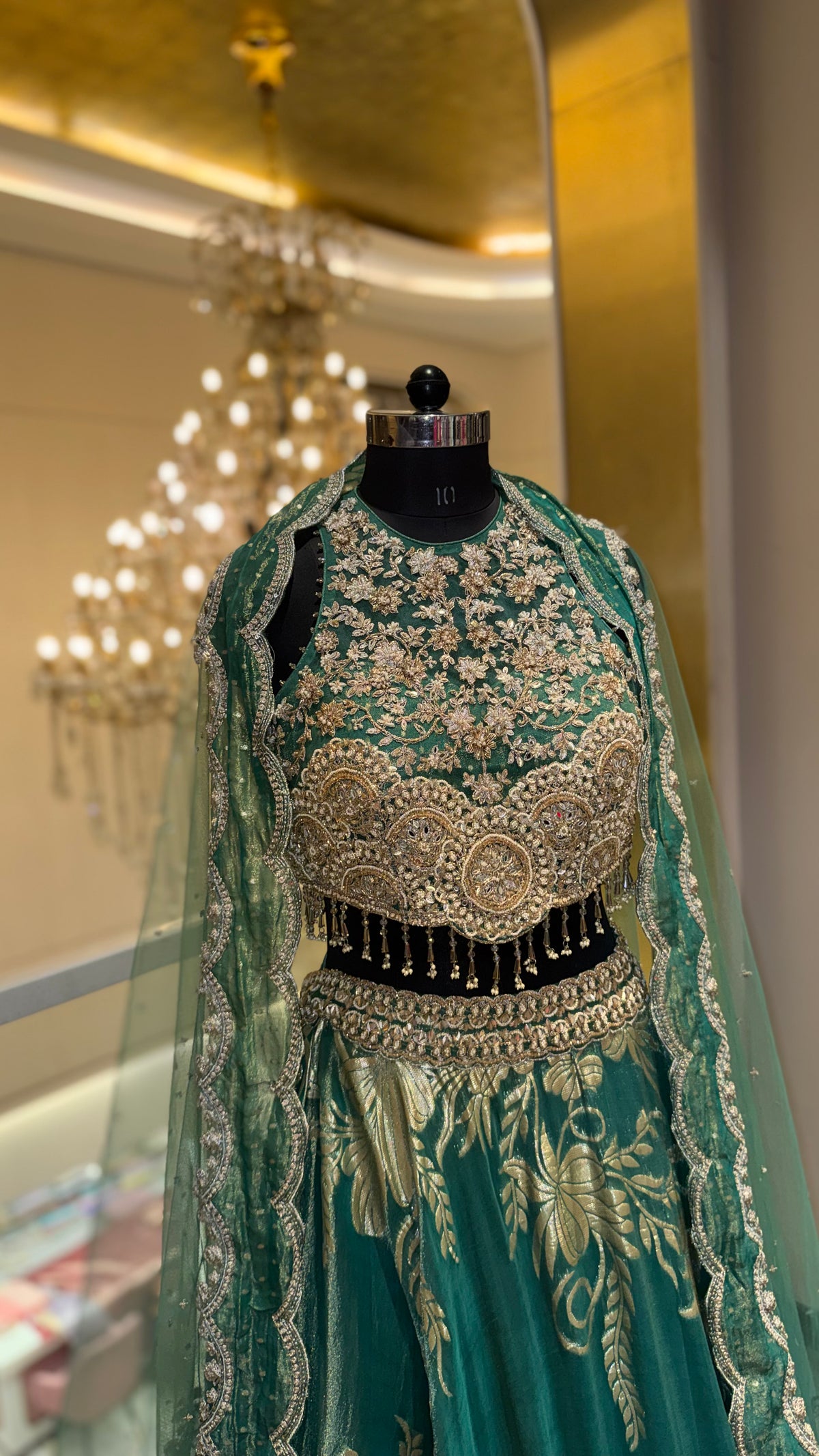 Emerald Green Floral Embroidered Lehenga Choli