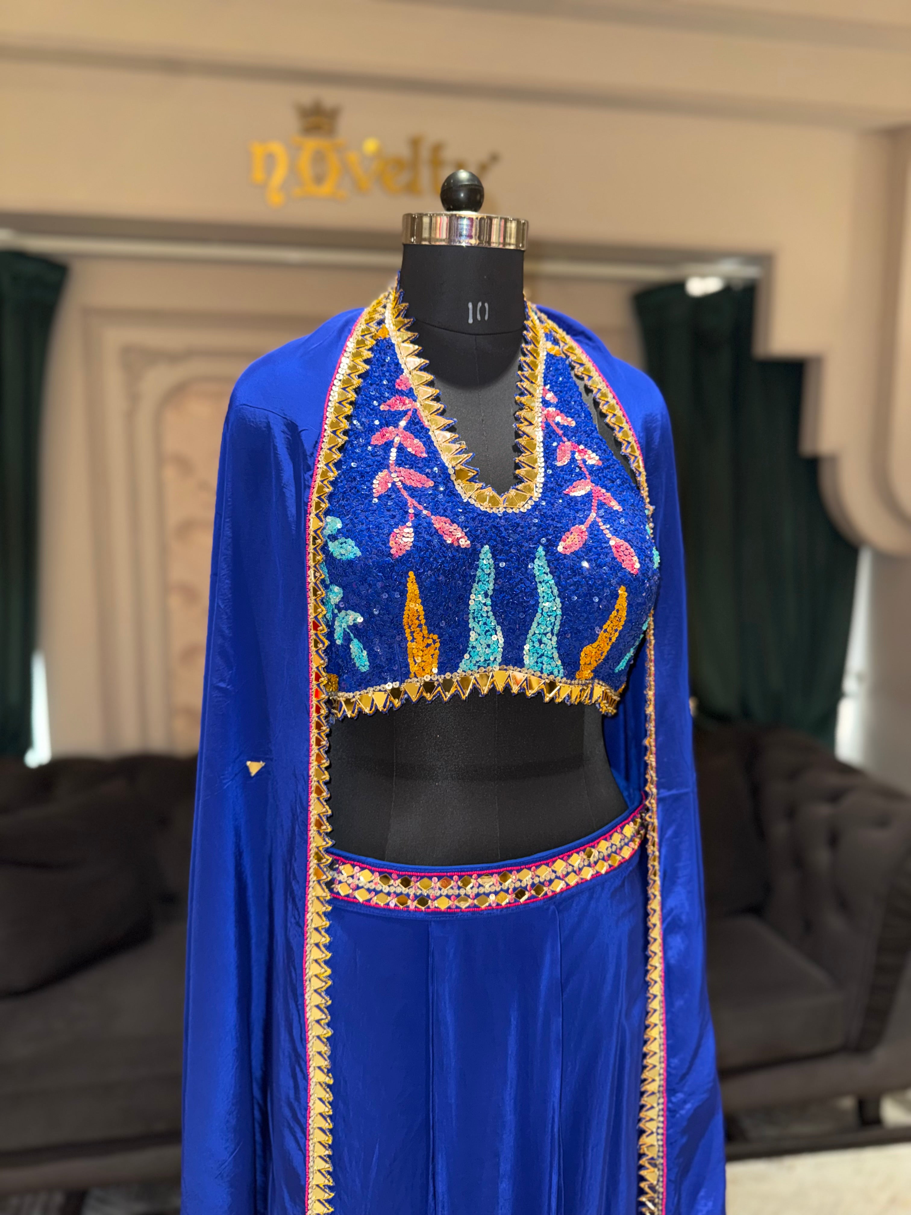 Royal Blue Embroidered Lehenga Choli with Shrug