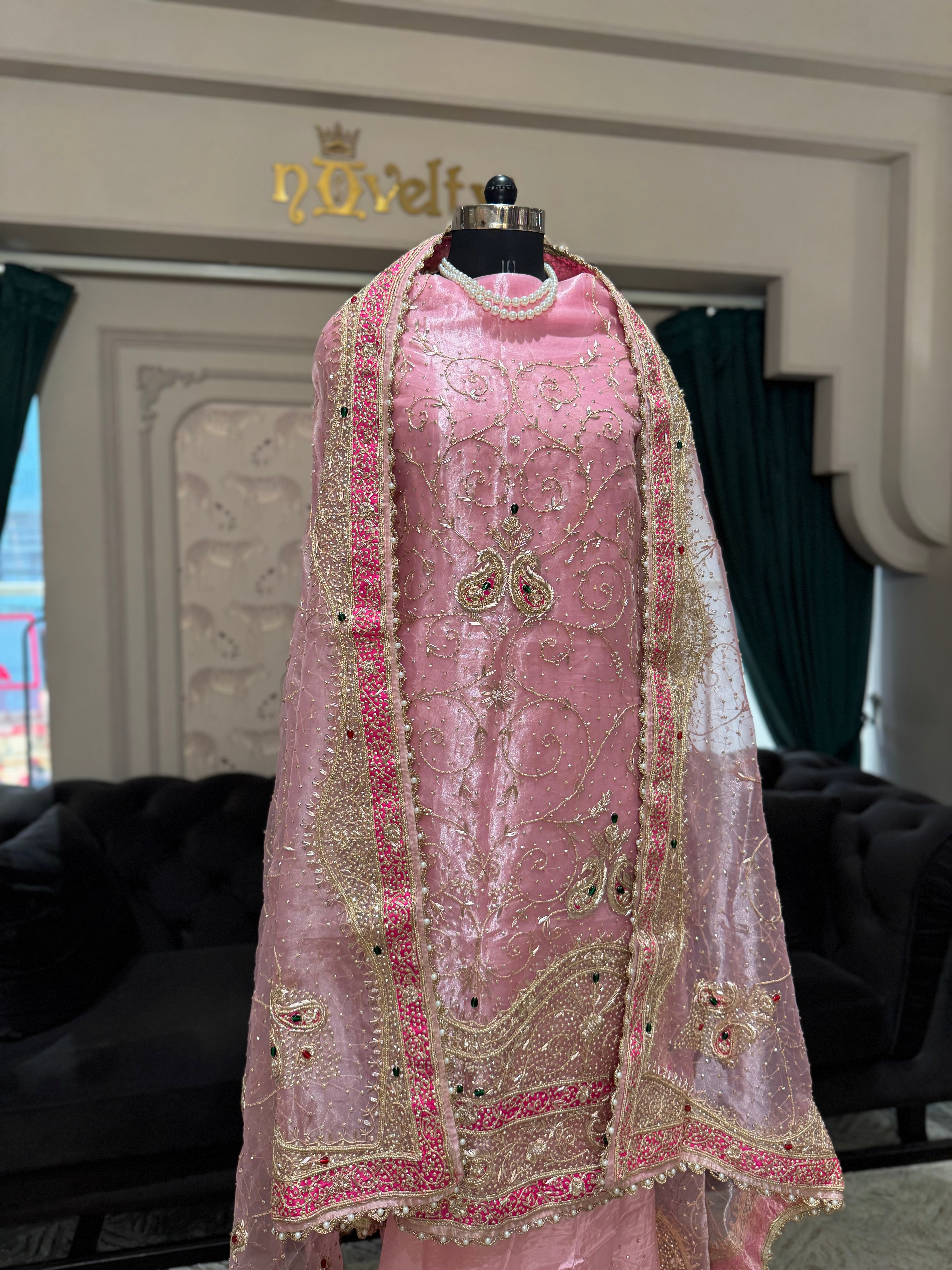 Elegant Pink Embroidered Unstitched 3-Piece Suit