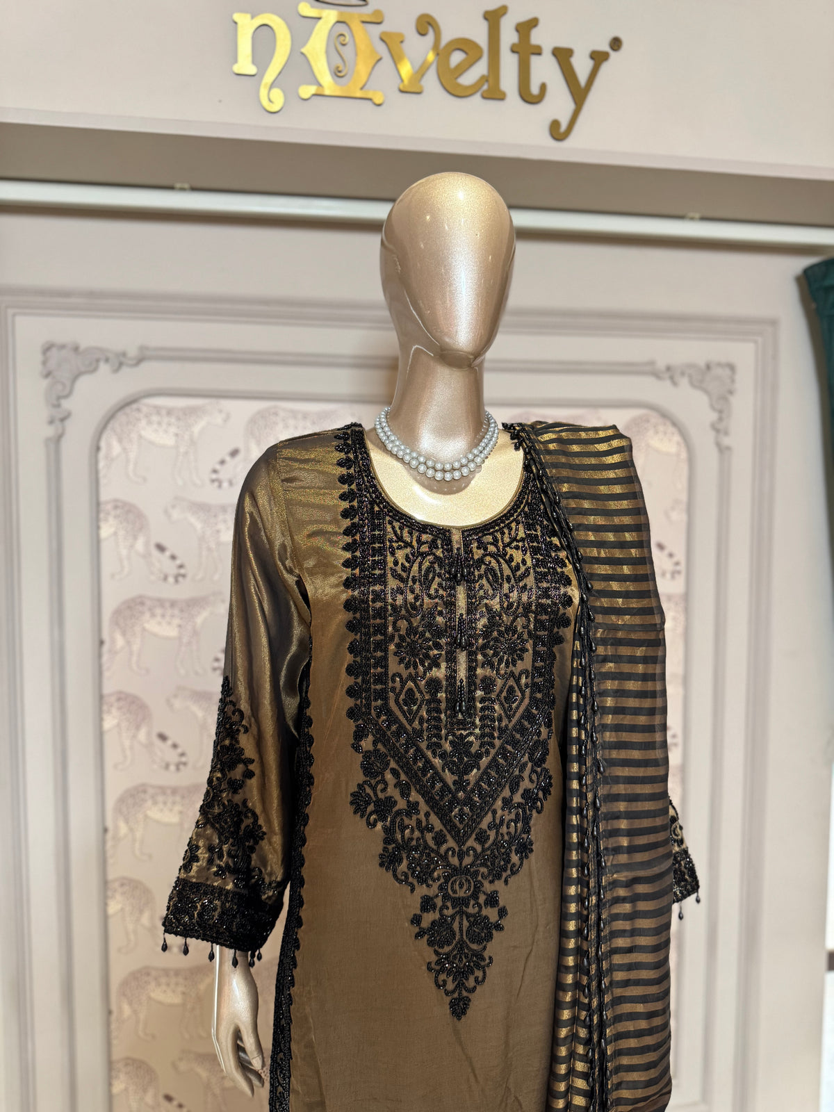 Mocha Noir Embroidered Straight-Cut Suit