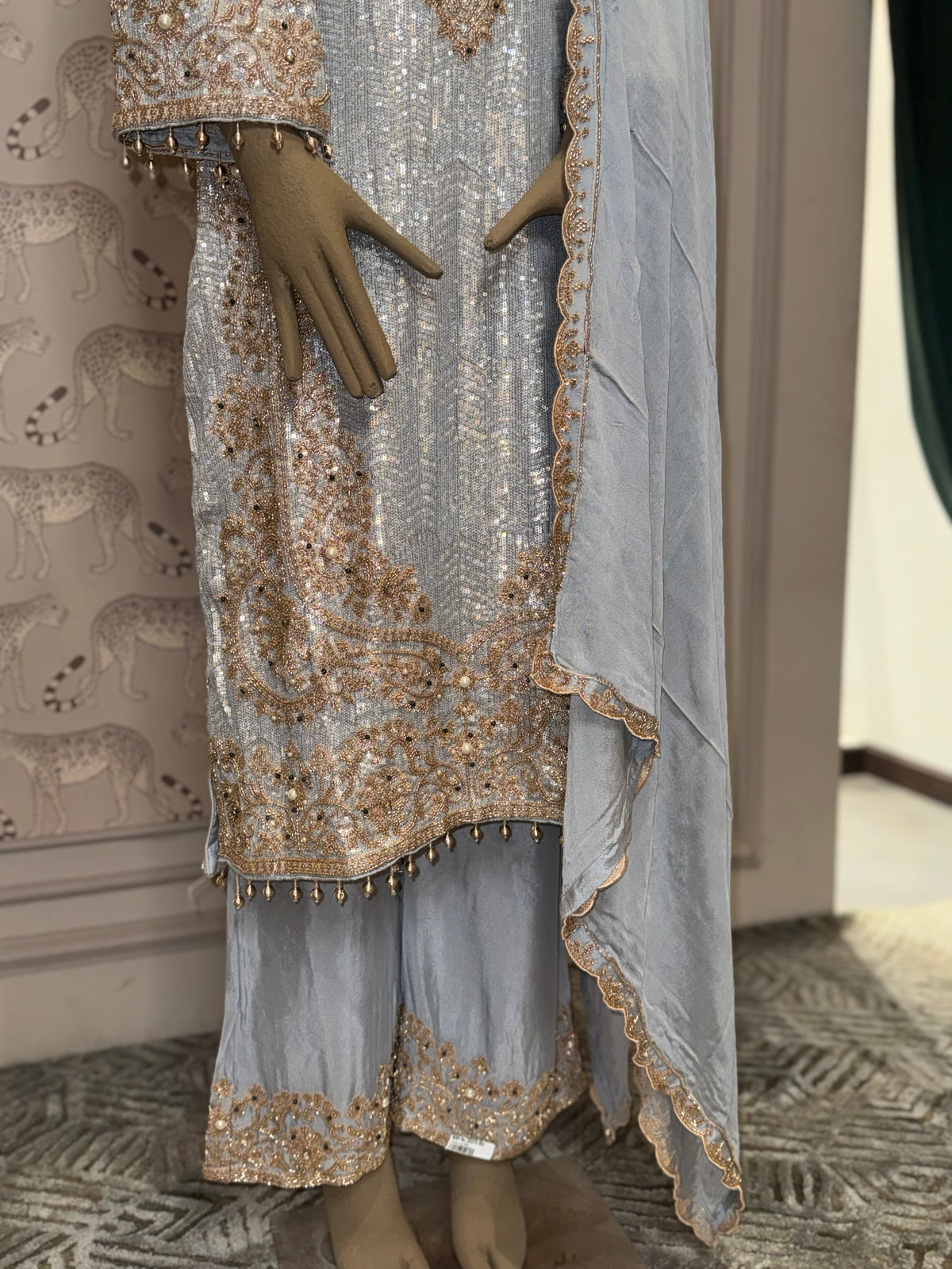 Ice Blue Embellished Pakistani Suit with Dupatta