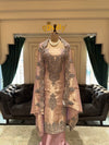 Mauve & Silver Unstitched Silk Suit Set with Heavy Zardozi Yoke and Scalloped Dupatta