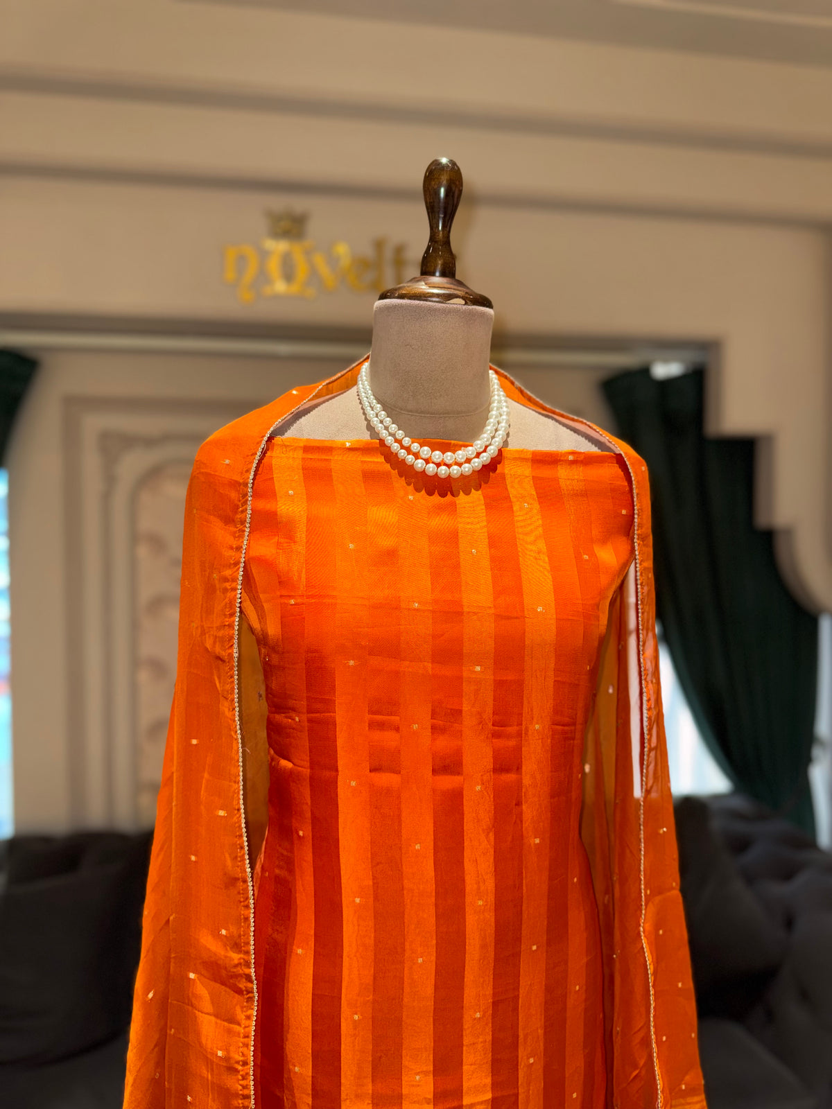 Orange Embroidered Unstitched Suit with Floral Border