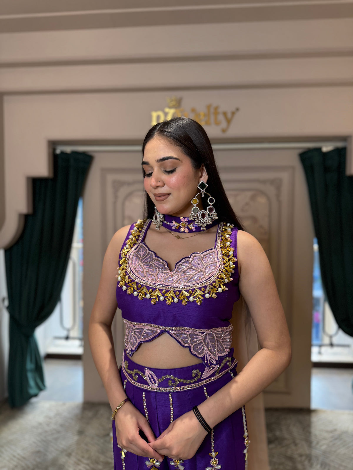 Royal Purple Embroidered Sharara Set