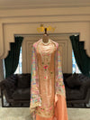 Peach Embroidered Unstitched Suit with Multicolour Dupatta