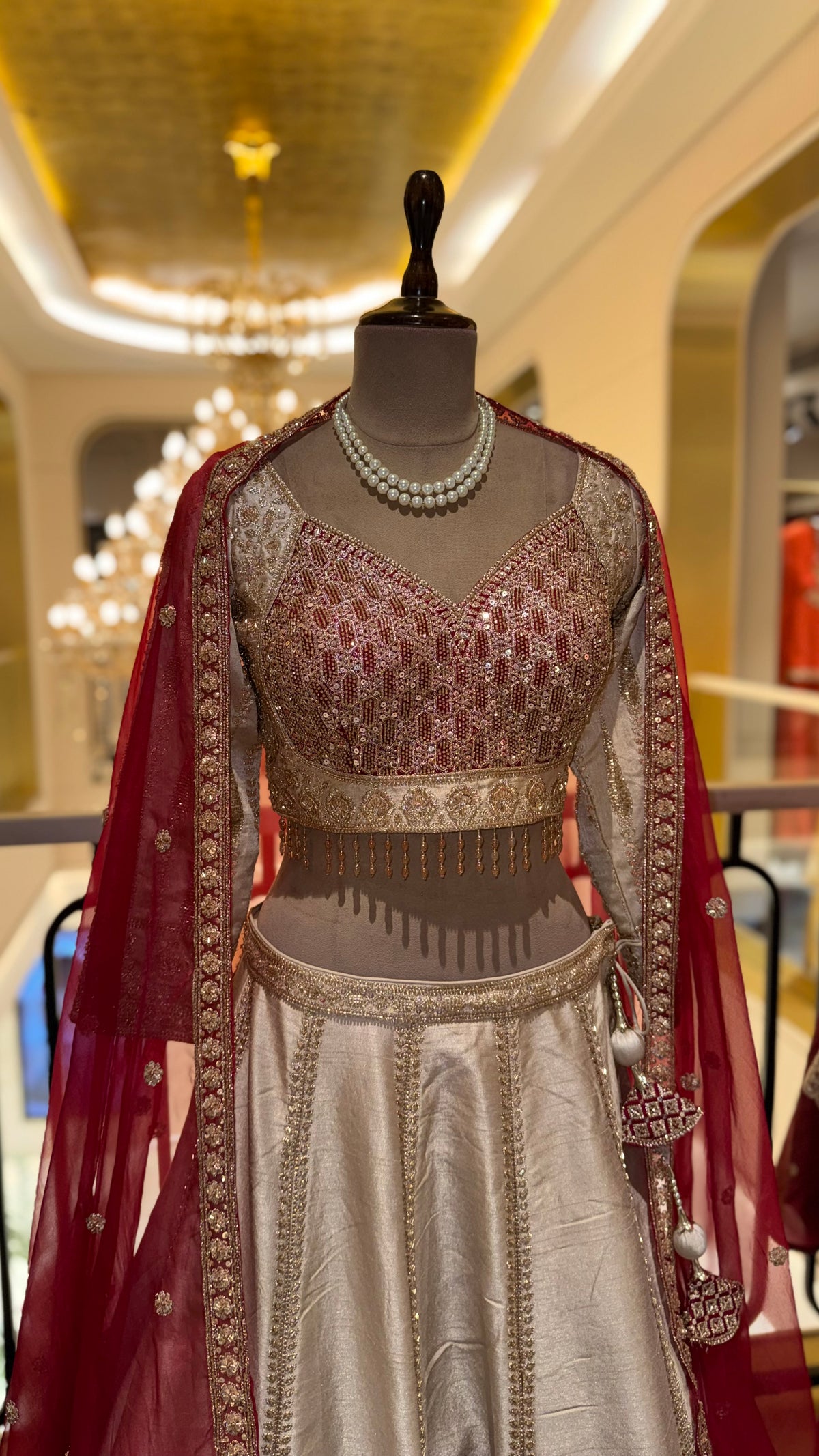 Ivory & Ruby Embroidered Festive Lehenga Set