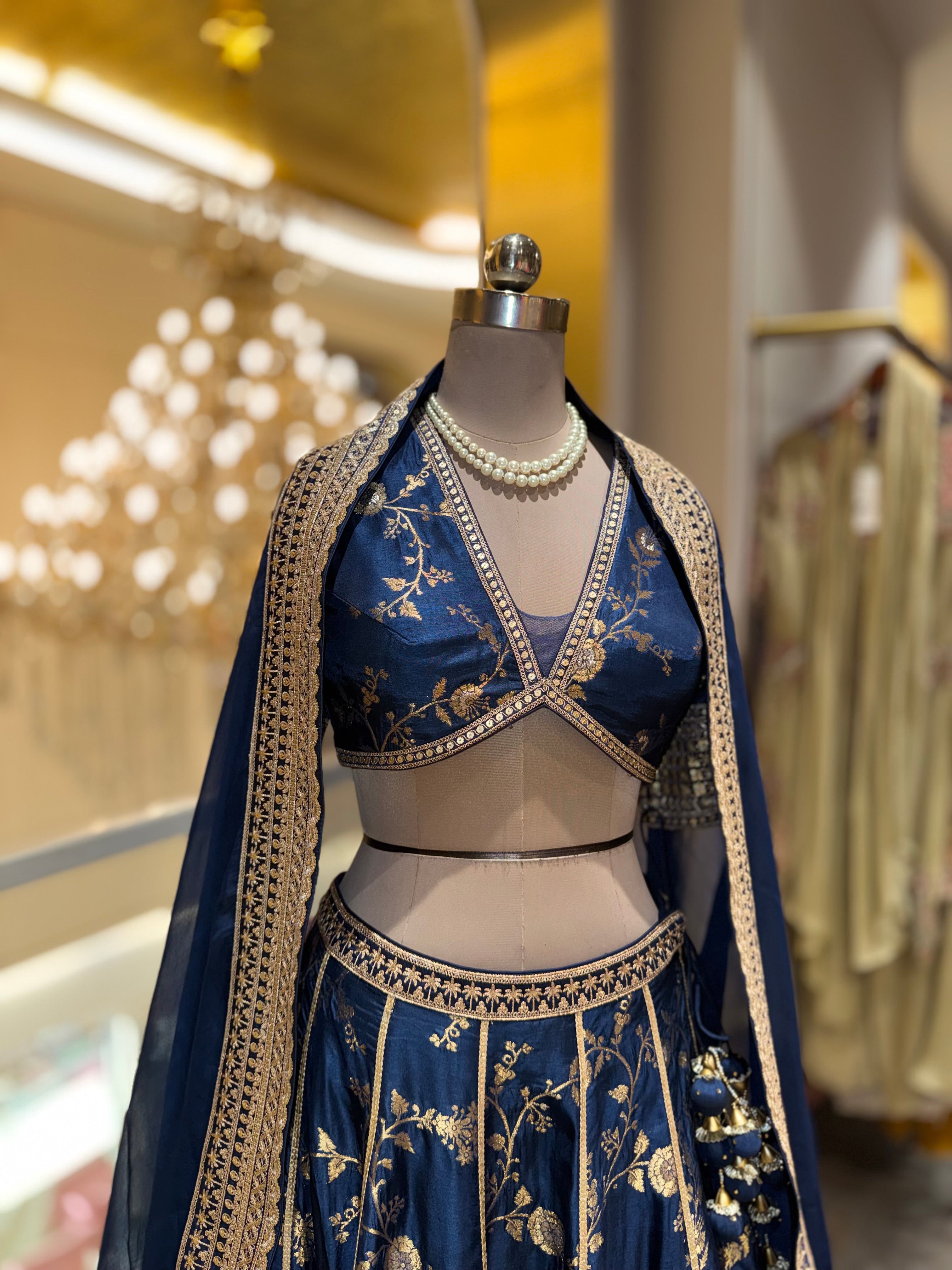 Midnight Royal Blue Embroidered Lehenga Set