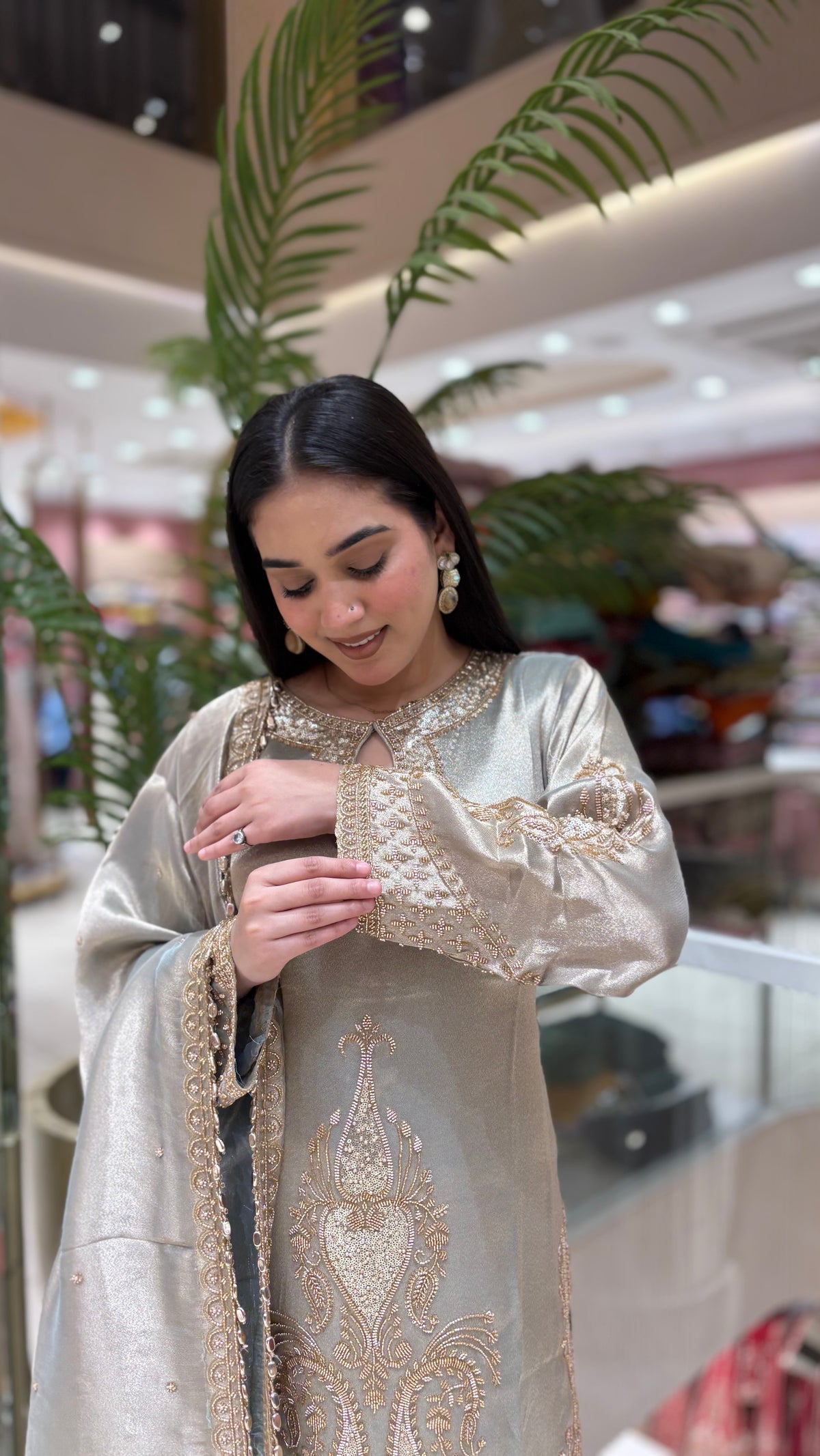 Élan Silver Embroidered Sharara Suit