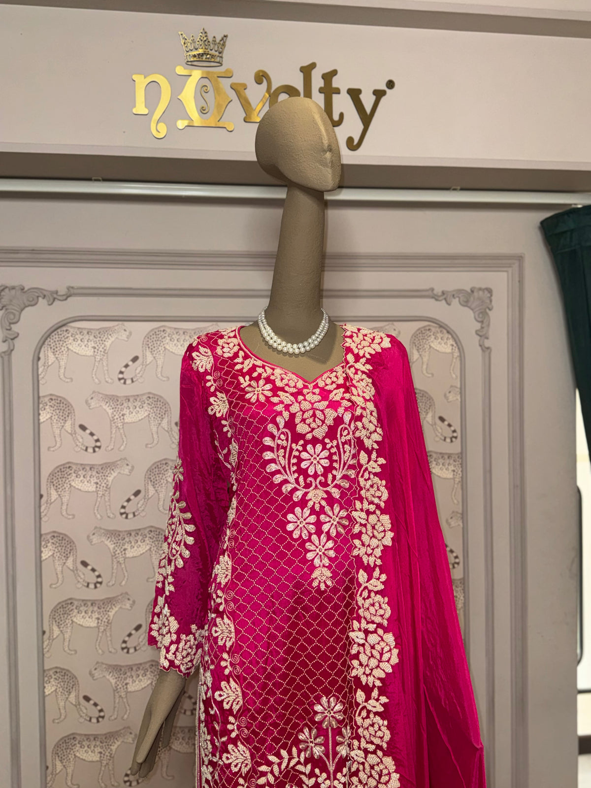 Fuchsia Pink Embroidered Straight Suit with Dupatta