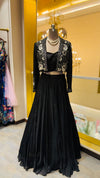 Black Floral Embroidered Jacket Style Lehenga