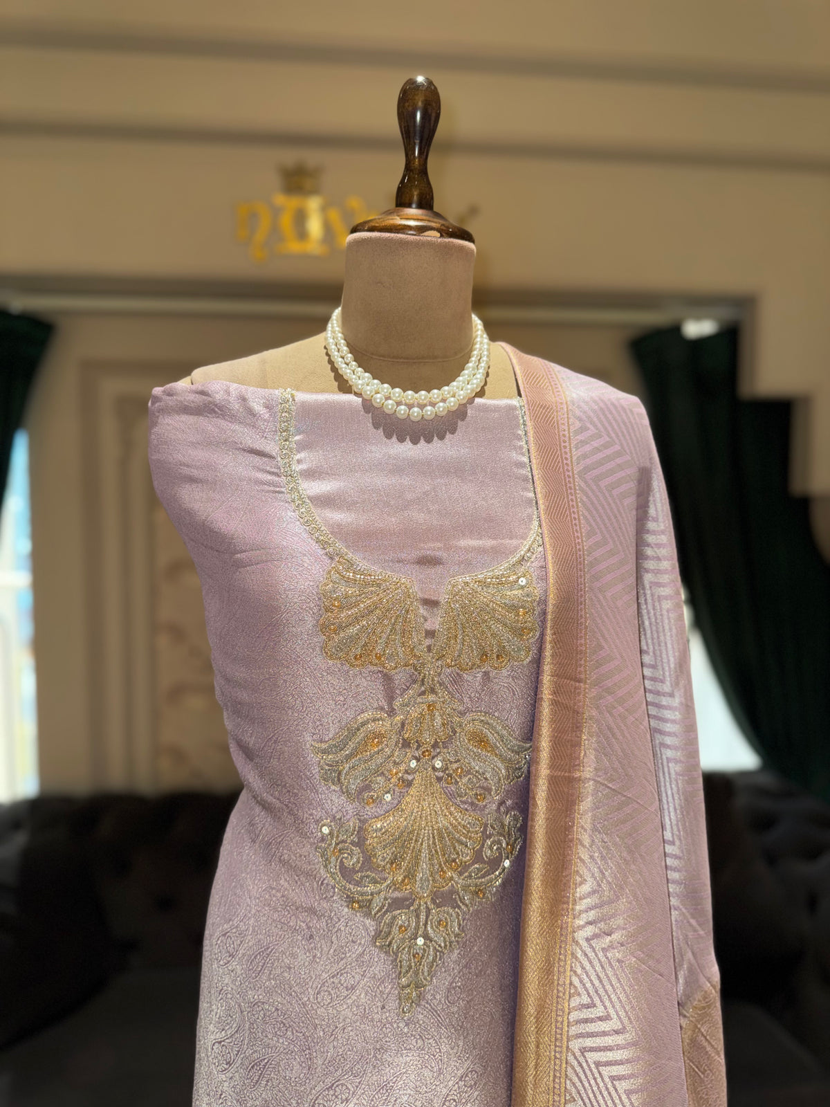 Lavender Pink Embroidered Unstitched Suit