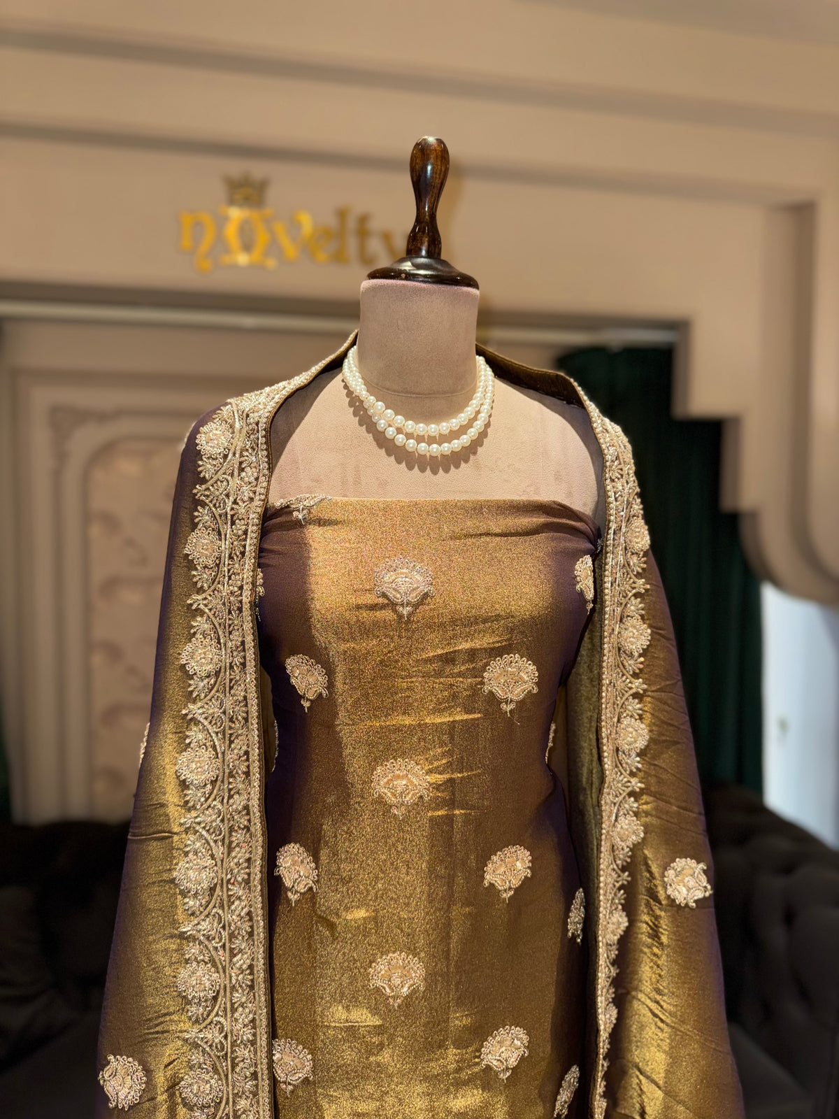 Golden Embroidered Unstitched Suit