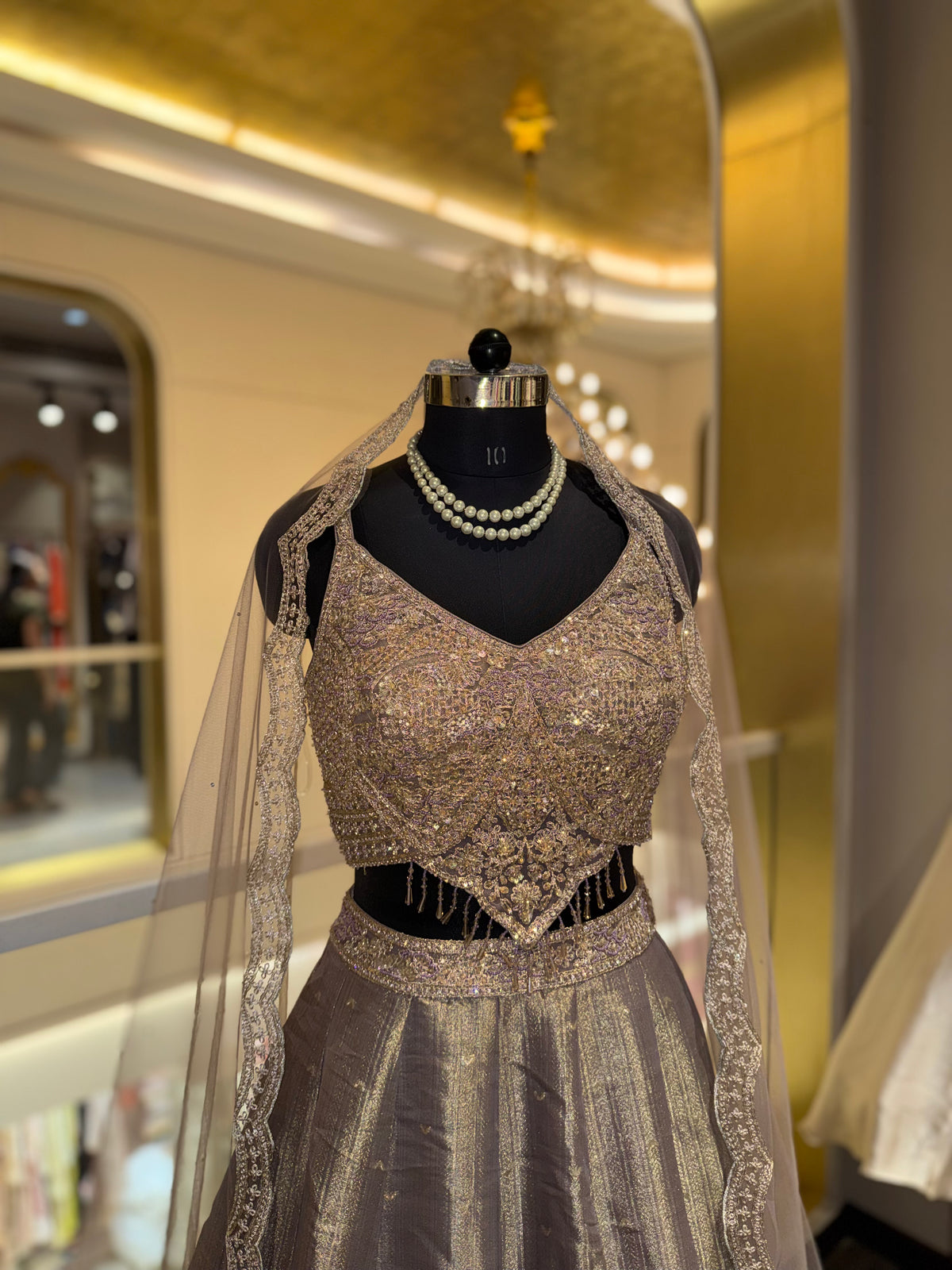 Elegant Silver Grey Embellished Lehenga Set