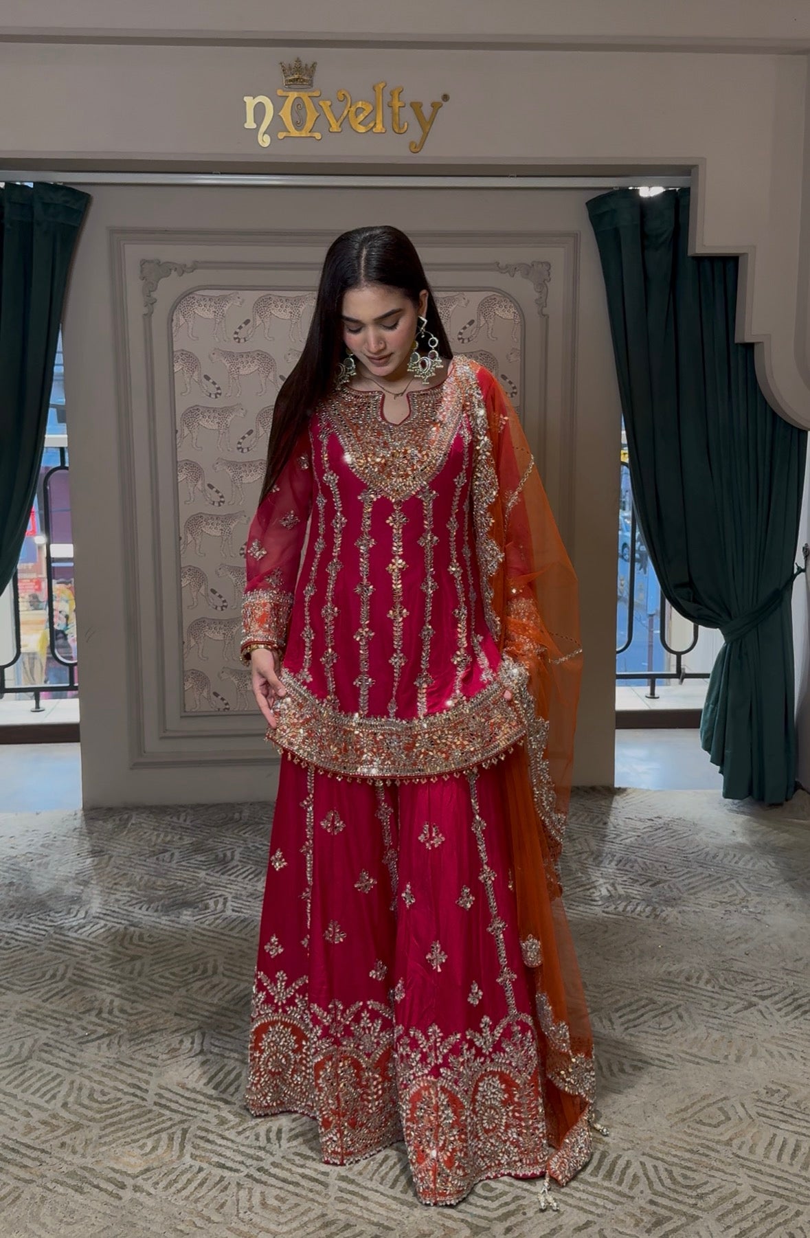 Ruby Red Embroidered Sharara Suit