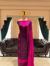 Charcoal & Magenta Printed Pure Crepe Unstitched Suit Set with Printed Dupatta