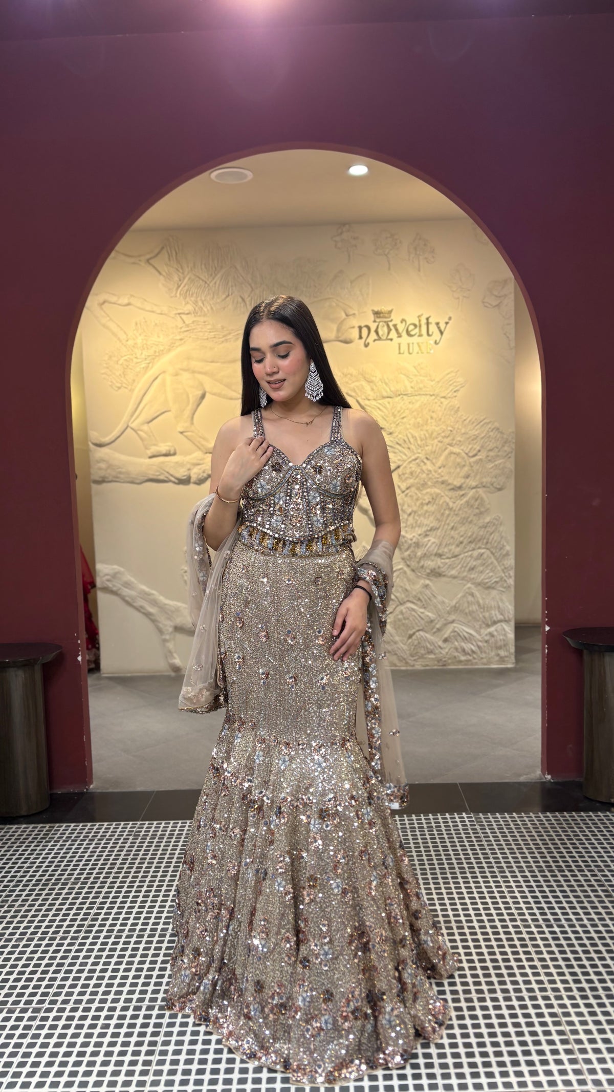 Celestia Silver Cocktail Fish-Cut Lehenga