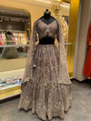 Charcoal Grey & Gold Embroidered Lehenga Set