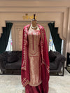 Elegant Rani Pink & Antique Gold Brocade Unstitched Suit
