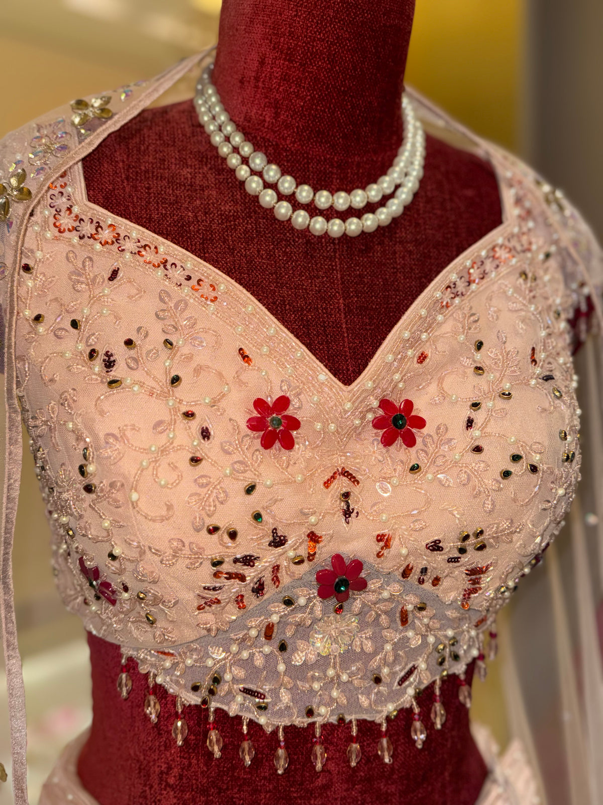 Blush Pink Floral Embroidered Lehenga Set with Dupatta